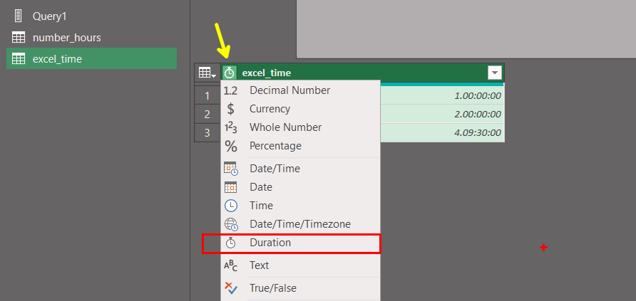 تنظیم دیتا تایپ Duration در Power Query