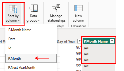 تنظیم مرتب سازی ماههای شمسی در Power BI